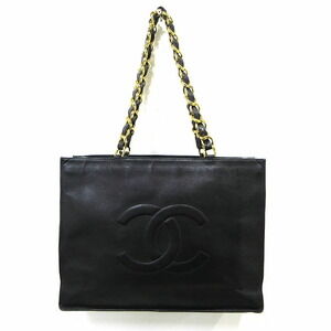 CHANEL Big Coco Mark Chain Shoulder Lambskin Tote Bag Black